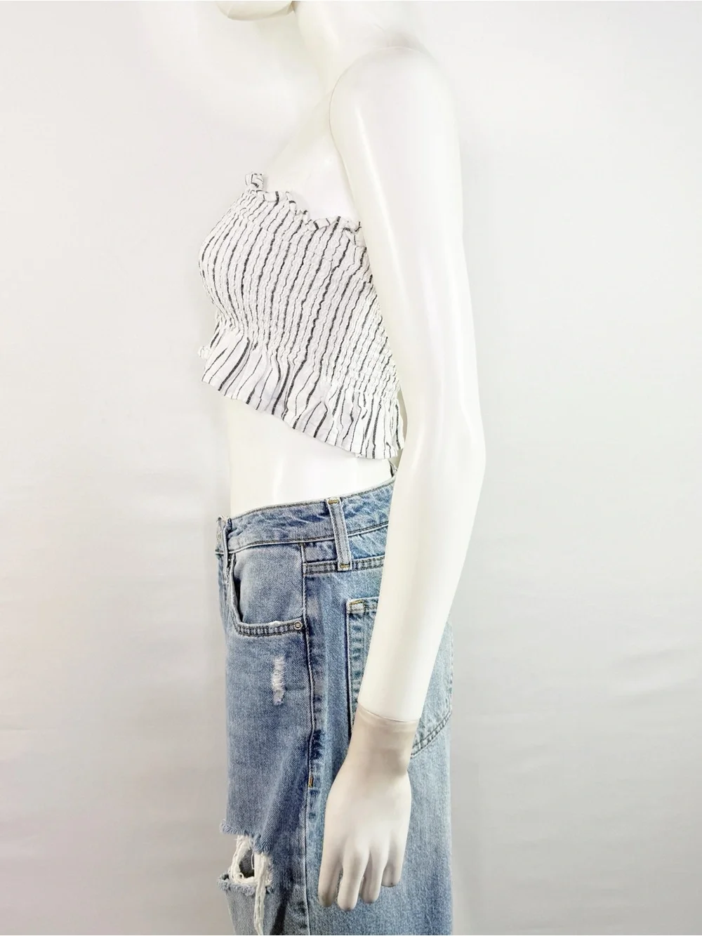 Faithfull The Brand Striped Smocked Tube Top Ruffle Crop Size 4 Summer Boho